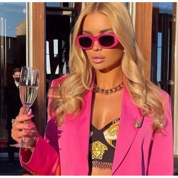 VERSACE Sunglasses VE4361 Pink Biggie Sunglasses Fuxia Fluo Medusa Rectangle - Picture 14 of 16